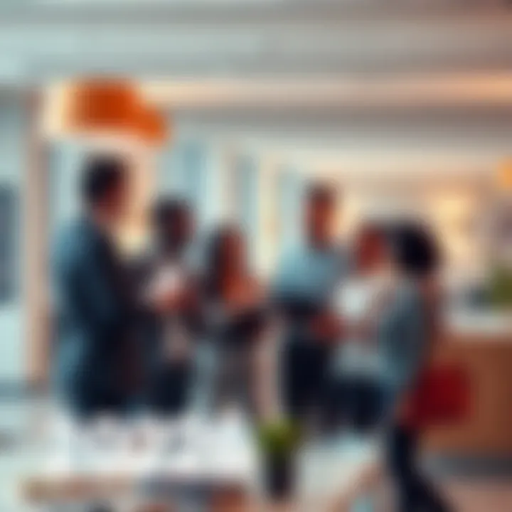 A diverse group of people discussing career growth and job trends in a modern office setting