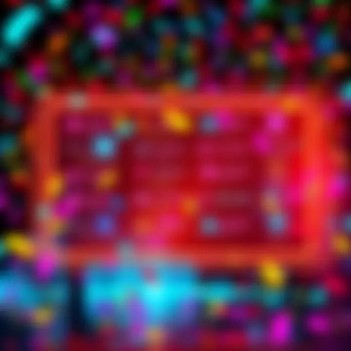 A colorful display of various reward codes on a digital screen with confetti in the background