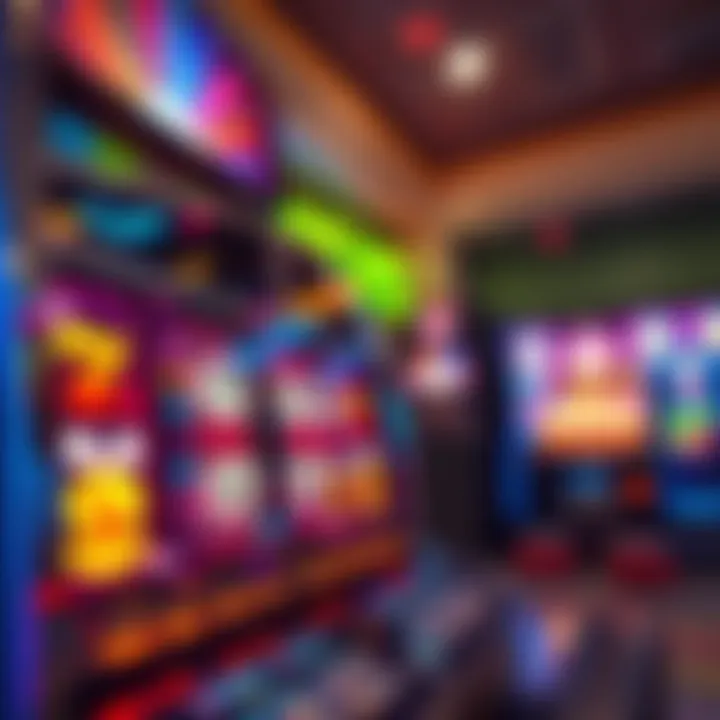 Colorful slot machine with spinning reels and bright lights attracting players