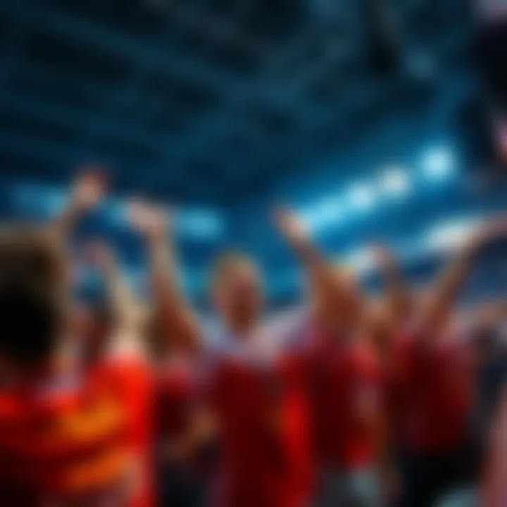 Exciting sports finish A group of fans celebrating a last-minute win at a sporting event
