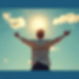 A person looking at a clear sky with open arms, symbolizing the exploration of potential