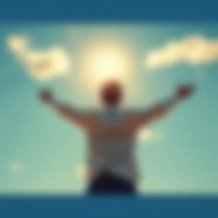 A person looking at a clear sky with open arms, symbolizing the exploration of potential
