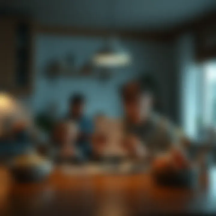 Facing Family About Finances A person sitting at a kitchen table looking worried while holding a letter, with family members in the background appearing concerned.