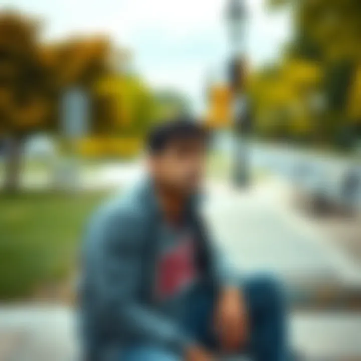 A disheveled man sitting on a park bench, staring into the distance, representing struggles with addiction and homelessness.