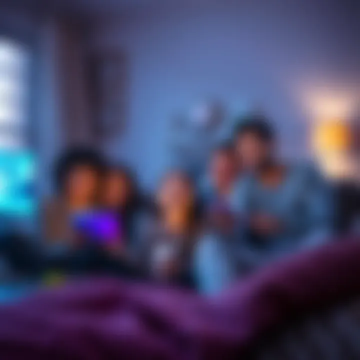 A family gathered in their living room, engaging with a new entertainment option, smiling and having fun together.