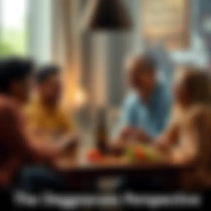 Family members laughing together A family sitting around a table sharing a laugh during dinner, showcasing their interactions and humor.