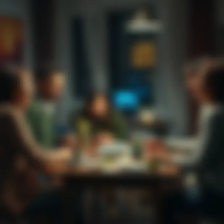 Family sitting together A family gathered at home, showing support for each other while discussing financial struggles, with bills on the table and art supplies nearby.