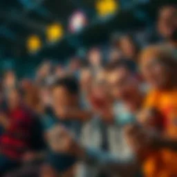 A group of enthusiastic sports fans interacting with digital content on their devices, showcasing excitement and engagement in sports.