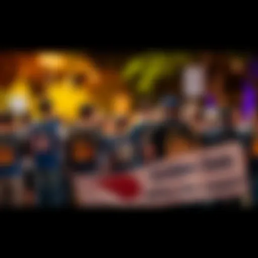 Golden State fans wearing team jerseys gather at a local park, holding banners and expressing their need for community support during tough times.