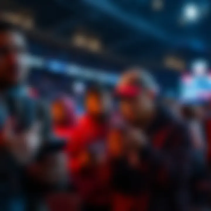 A scene showing people confused while using their betting apps during the Texas Southern vs. NC State game, highlighting the chaos caused by the Fanduel meltdown.