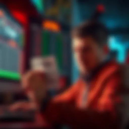 A frustrated FanDuel player looking at a betting slip showing a reduced payout of $500 instead of $2,300 after a parlay bet, with a computer screen displaying betting odds in the background.