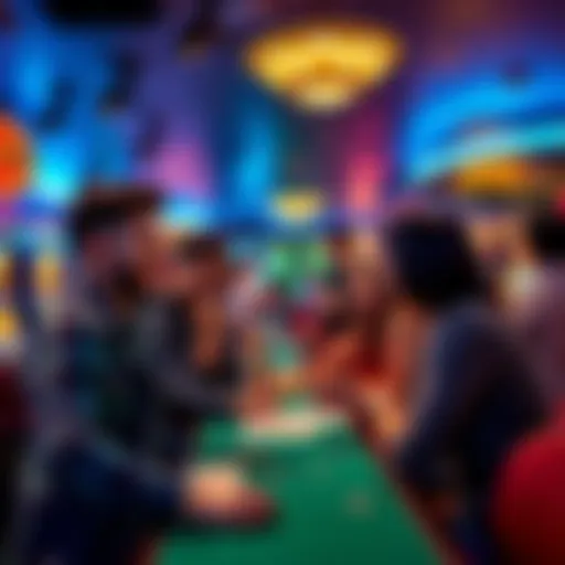 A group of people happily playing at FanDuel casino, enjoying games and atmosphere.