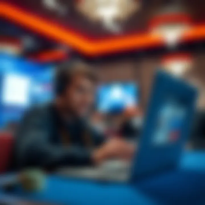 A player looks puzzled while checking Fanduel's poker site on a laptop, showing state pools and username fields