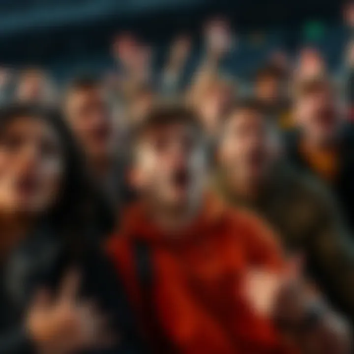 Fans reacting to sudden event A group of surprised fans reacting to an unexpected conclusion of an event, showing expressions of shock and confusion.