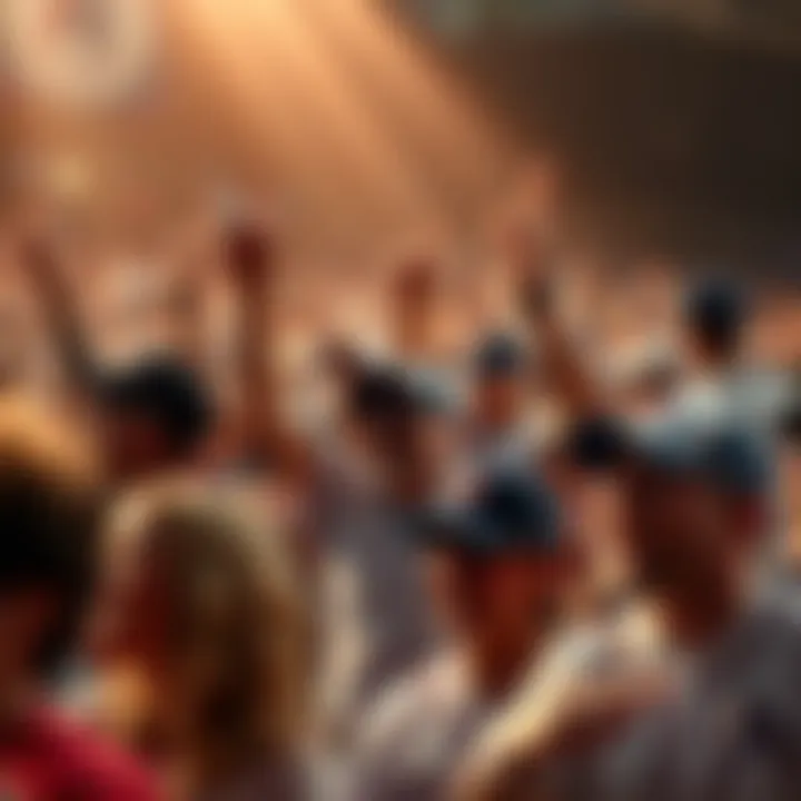 Fans celebrating baseball return A crowd of excited fans with baseball gear cheering as baseball returns in 2026