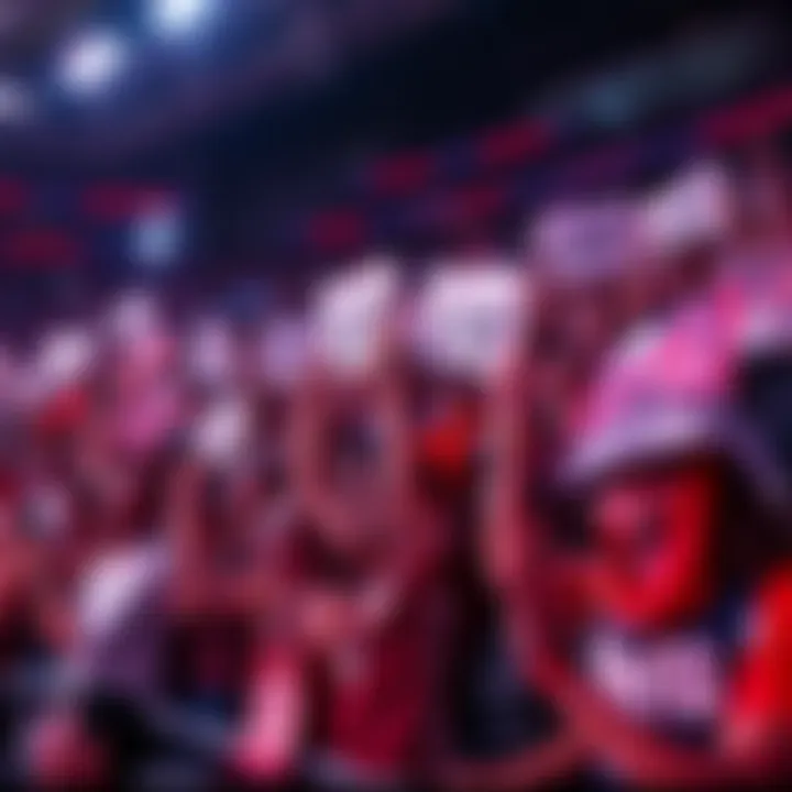 A group of enthusiastic fans cheering with signs and banners that say 'Lfg!!!' at a sports event