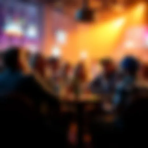 A group of enthusiastic fans debating the revival of the 1982 Main Event format at a sports bar