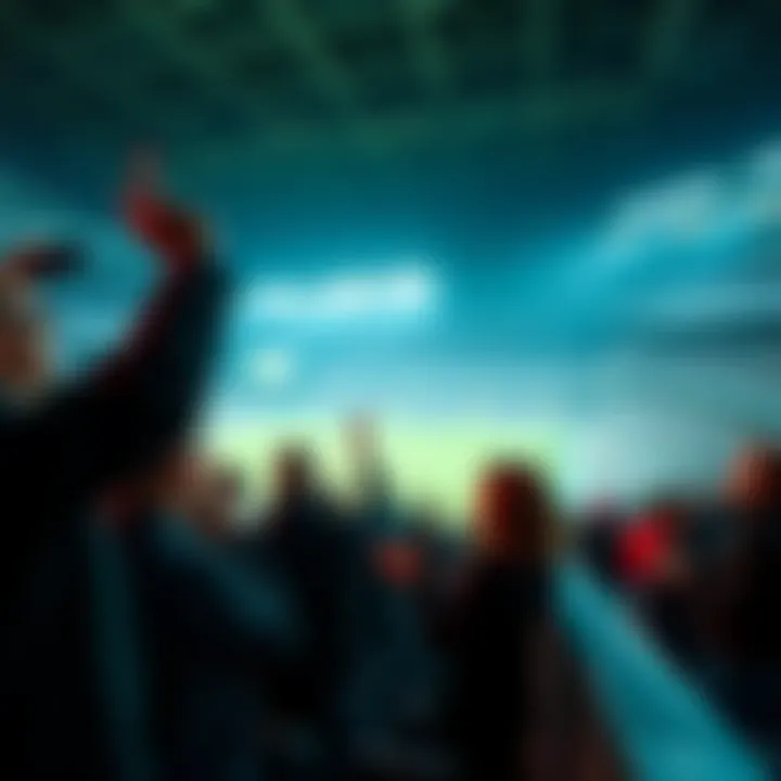 Group of sports fans excitedly placing bets during halftime at a game