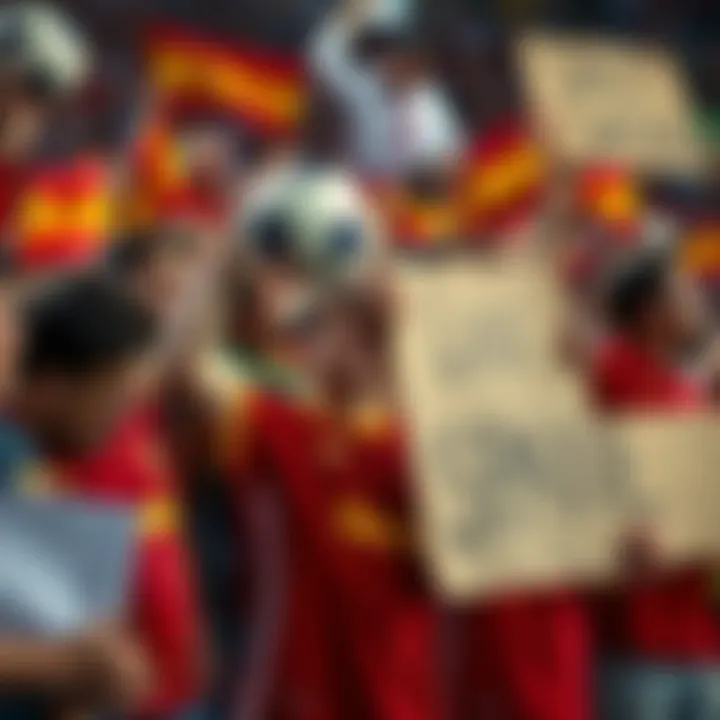 Fans react to Spain's World Cup loss Disappointed fans holding signs and wearing Spain team jerseys after the World Cup match