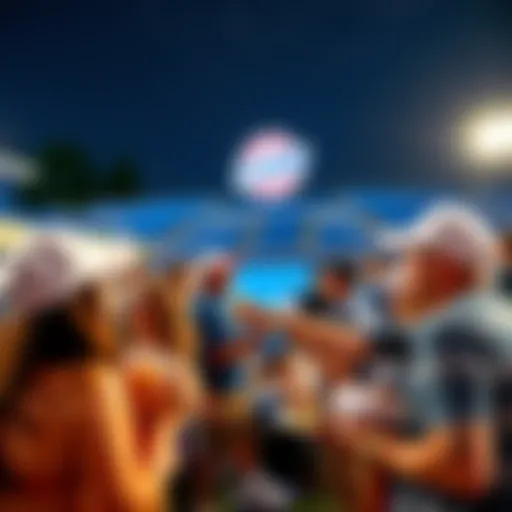 A group of fans tailgating with food and drinks, celebrating together at the U.S. Open event