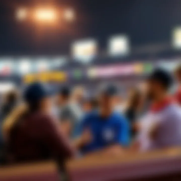 A group of baseball fans discussing Major League Baseball with excitement.