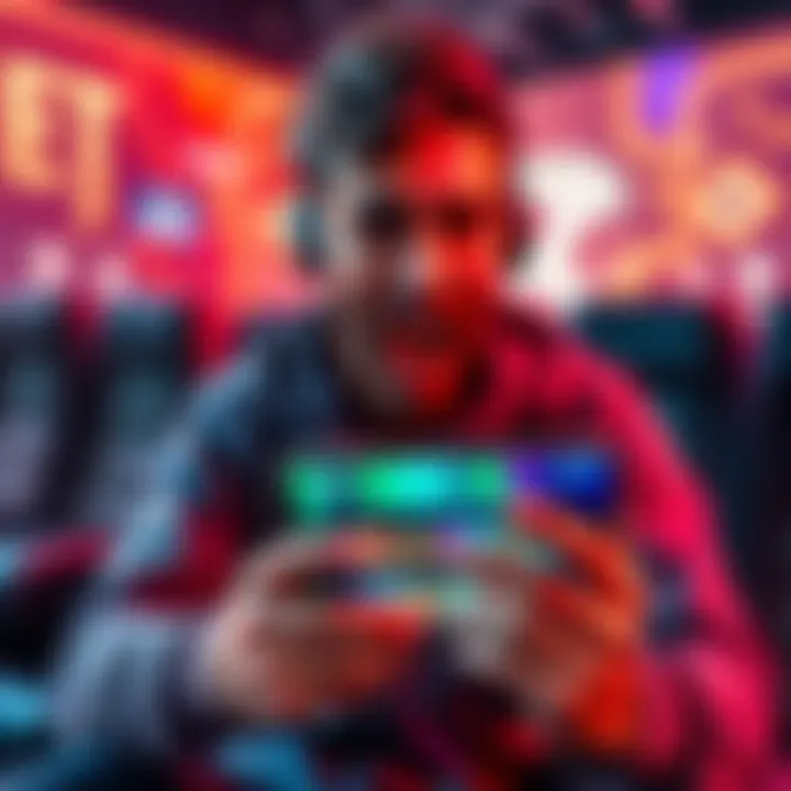 A gamer excitedly using the 10bet app on a smartphone, showcasing a vibrant interface with various games displayed.