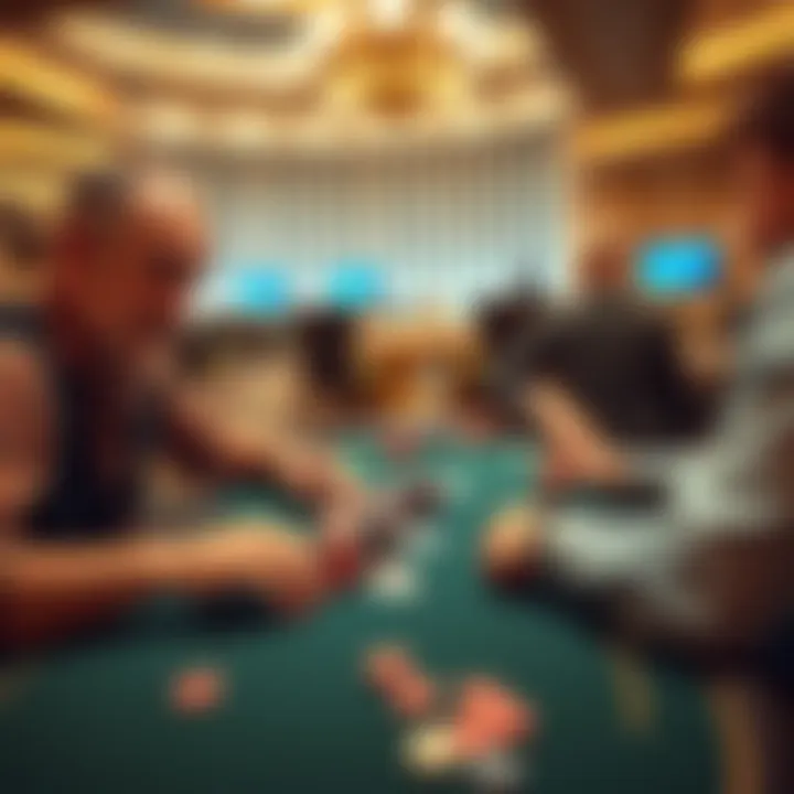 Father and son playing poker at the table A father and son engaged in a competitive poker game at Bellagio, with chips and cards on the table, enjoying each other's company