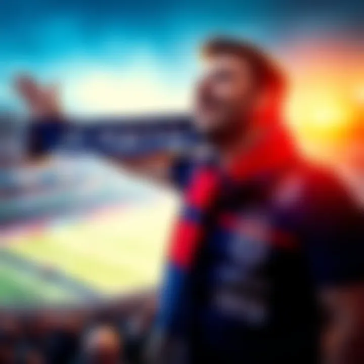 A passionate FC Porto fan wearing team colors, holding a scarf with the team logo in a stadium setting, excited for an upcoming match.