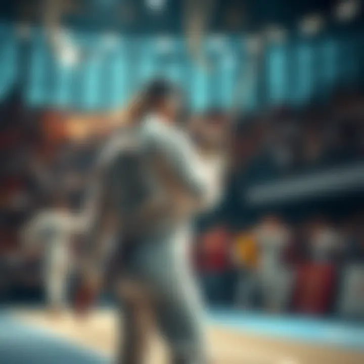 Fencer with Sword Ready to Compete A determined fencer stands ready with their sword, preparing for a match amidst a cheering crowd, symbolizing the excitement of securing passes for fencing events.