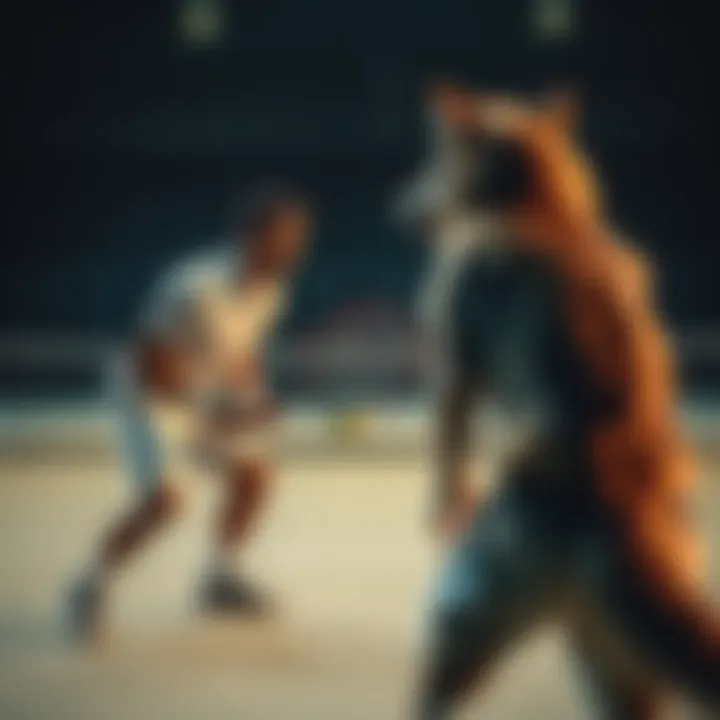 Fenty and Wolf competing in a tense tennis match, with Fenty preparing to serve while Wolf is ready to receive.
