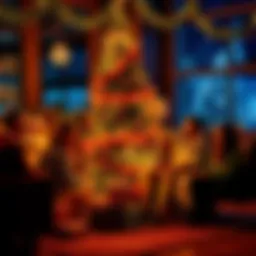 People enjoying early Christmas festivities with decorations and gifts around a tree