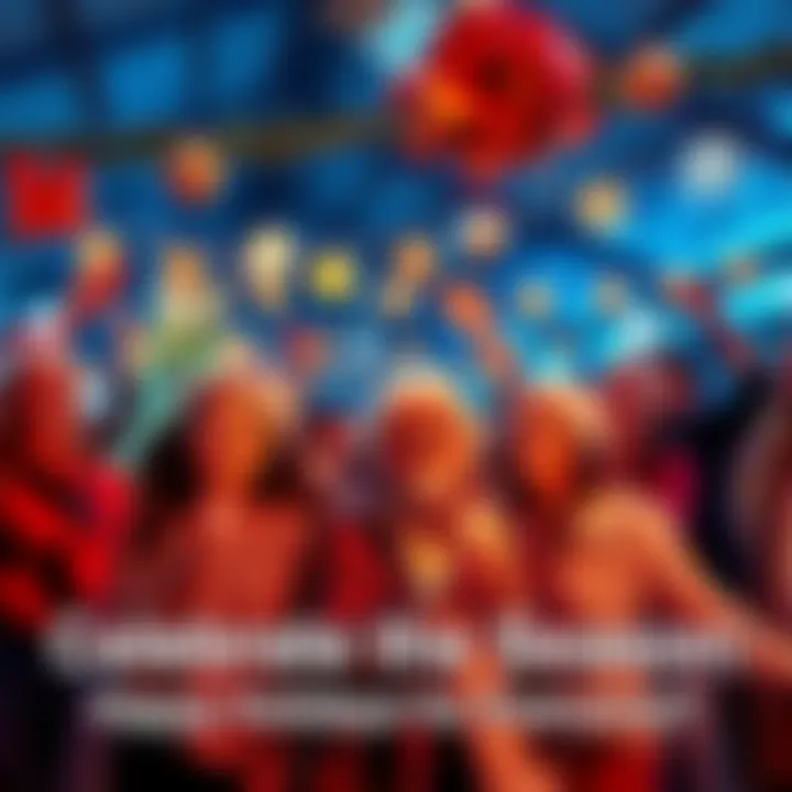 People joyfully celebrating the holiday season with decorations and cheerful expressions.