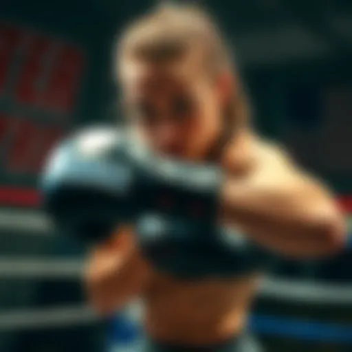 Fighter Dern Ready for Match Fighter Dern training and preparing for the upcoming match against Robertson, showcasing her strength and determination.