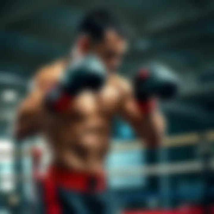 Fighter in Action A determined fighter training hard in a gym, showing focus and resilience in their pursuit of success