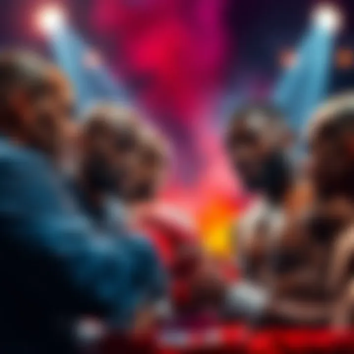 Group of fighters discussing their strategies for upcoming fights, showcasing excitement and confidence.