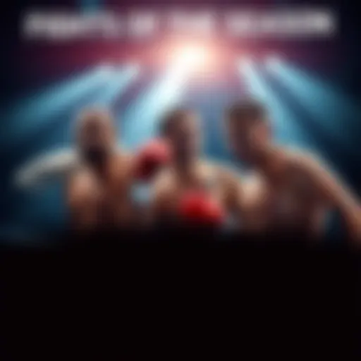 Three fighters in a ring, focused and ready to compete in their matches.