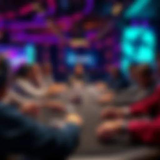 A close-up view of the final table at a poker event with players focused on their cards and chips, capturing the intensity of the competition.
