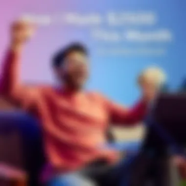 Person celebrating financial success An individual celebrating with a laptop and money, showcasing their earnings from a Discord group.