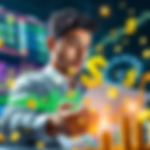 A person analyzing financial charts and graphs with currency symbols around them, symbolizing new wealth opportunities.