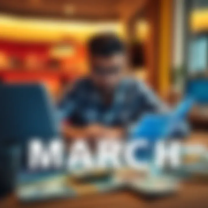 A person looking at a laptop with financial graphs and currency notes on the table, indicating wealth growth