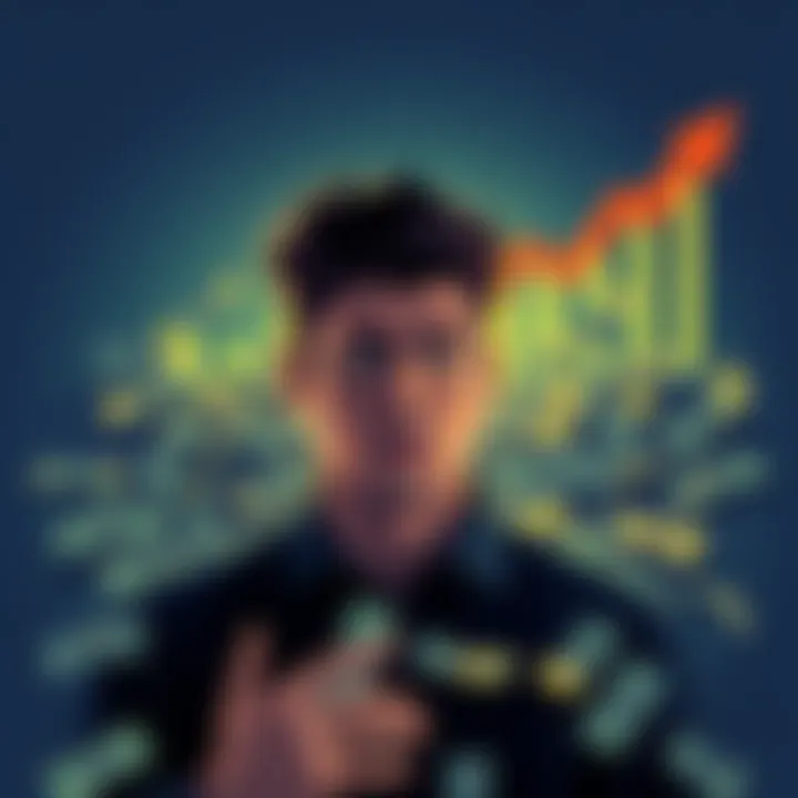 Financial Loss Illustration A person looking concerned at a declining graph with dollar bills scattered around, representing financial loss.
