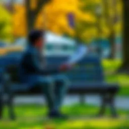 Individual sitting on a park bench, looking thoughtful while holding a financial report, symbolizing the emotional toll of losing money and the struggle to rebuild life after loss.