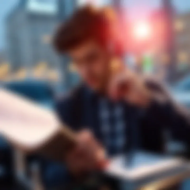 Person reviewing financial plans Individual analyzing financial strategies with a notebook and pen