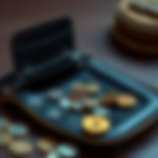 An empty wallet with a few scattered coins, symbolizing minimal financial gain amidst losses.