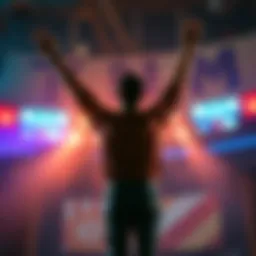 A person standing with arms raised in joy after receiving money back and achieving a financial win
