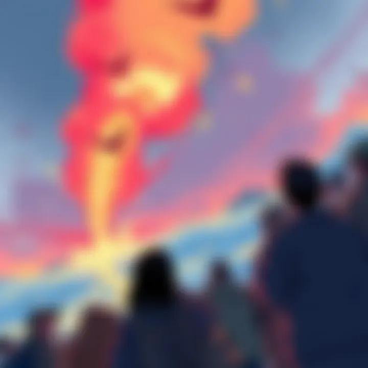 An illustration showing a historic moment of the first slip, highlighting the surprise and reactions of people observing the event.