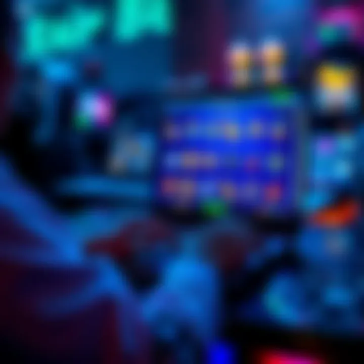 Person using a laptop to play on Rainbet crypto casino with colorful graphics on screen