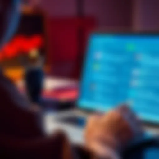 A person typing on a laptop with forum postings on the screen, showcasing excitement about their first contribution.