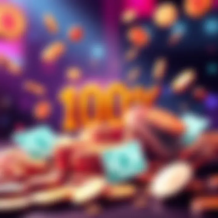 First Deposit Bonus Concept Illustration of a 100% bonus on deposits with coins and cash symbols