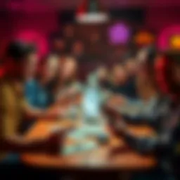 A group of friends excitedly gathering around a table with $5 bills ready to join in a fun activity on Flex Friday.